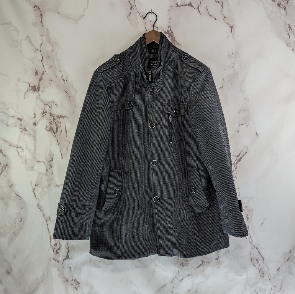 Matchstick Coat Mens XXL Gray Argus Jingpin Business Jacket Tweed Striped Pea